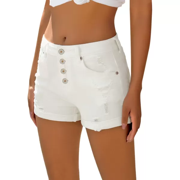 luvamia Womens Ripped Denim Jean Shorts High Waisted Stretchy Folded Hem Short JeansB Sparkly White