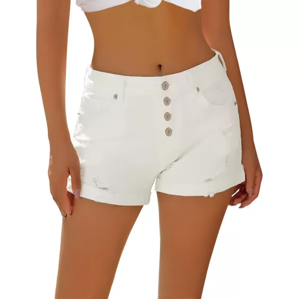 luvamia Womens Ripped Denim Jean Shorts High Waisted Stretchy Folded Hem Short JeansB Sparkly White