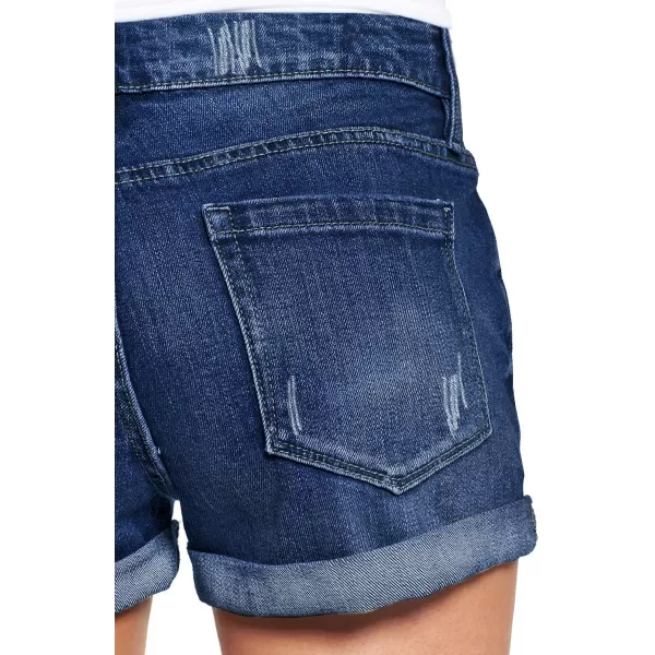 luvamia Womens Ripped Denim Jean Shorts High Waisted Stretchy Folded Hem Short JeansC Deep Cobalt Blue