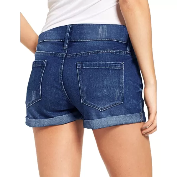 luvamia Womens Ripped Denim Jean Shorts High Waisted Stretchy Folded Hem Short JeansC Deep Cobalt Blue