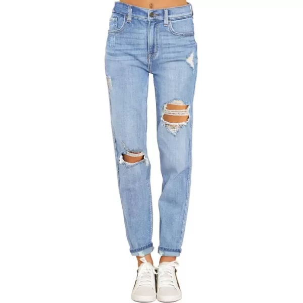 luvamia Boyfriend Jeans for Women Stretch High Waisted Ripped Distressed Mom Jeans Slim Denim PantsA Nightfall Blue