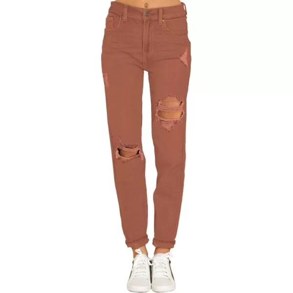 luvamia Boyfriend Jeans for Women Stretch High Waisted Ripped Distressed Mom Jeans Slim Denim PantsA1 Amber Brown