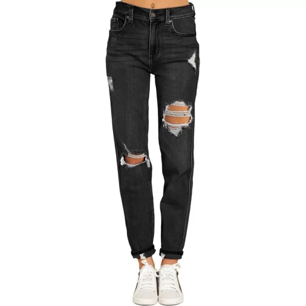 luvamia Boyfriend Jeans for Women Stretch High Waisted Ripped Distressed Mom Jeans Slim Denim PantsA1 Black Pepper