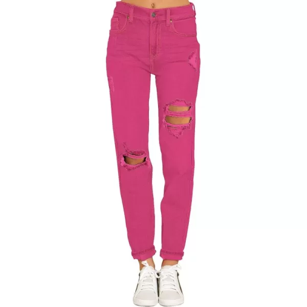 luvamia Boyfriend Jeans for Women Stretch High Waisted Ripped Distressed Mom Jeans Slim Denim PantsA1 Hot Pink