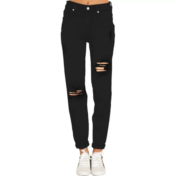 luvamia Boyfriend Jeans for Women Stretch High Waisted Ripped Distressed Mom Jeans Slim Denim PantsA1 True Black