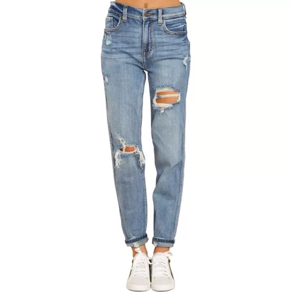 luvamia Boyfriend Jeans for Women Stretch High Waisted Ripped Distressed Mom Jeans Slim Denim PantsO Denim Blue