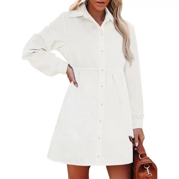 luvamia Denim Dress for Women Babydoll Flowy Cute Jean Shirt Dresses Long SleevesB Brilliant White