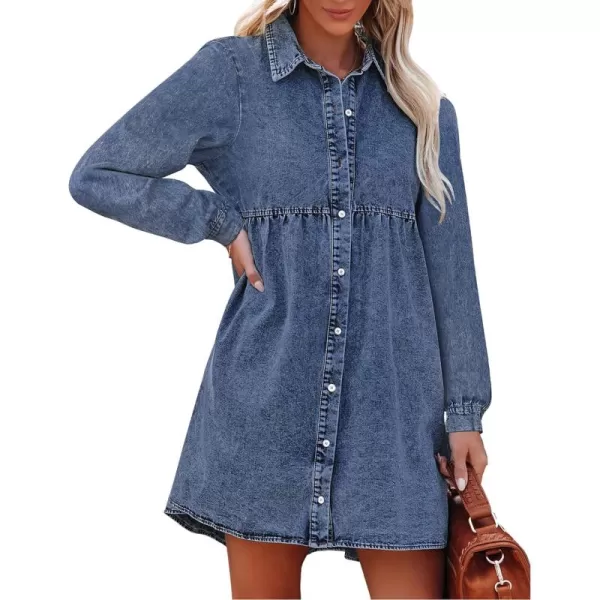 luvamia Denim Dress for Women Babydoll Flowy Cute Jean Shirt Dresses Long SleevesWishful Blue