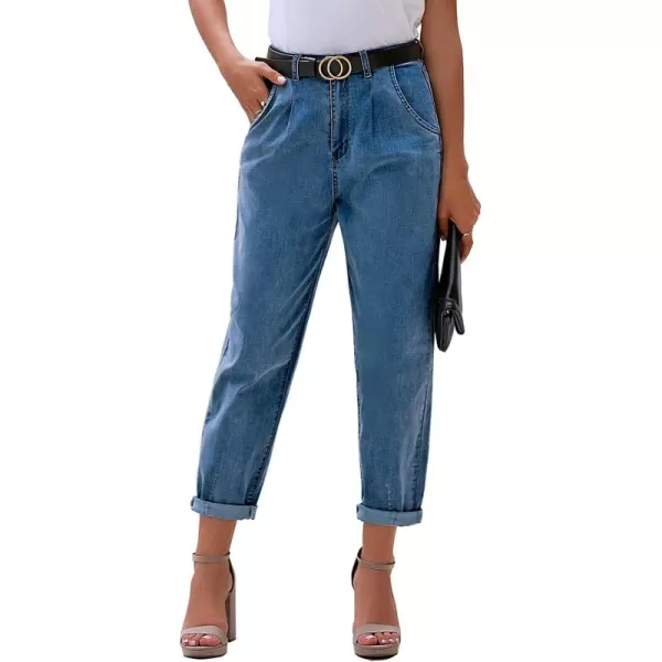 luvamia Mom Jeans for Women Trendy High Waisted Stretchy Loose Jeans for Women Denim PantsA Bay Blue