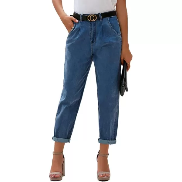 luvamia Mom Jeans for Women Trendy High Waisted Stretchy Loose Jeans for Women Denim PantsA Seaport Blue