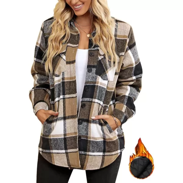 luvamia Plaid Jackets for Women Flannel Quilted Shacket Coats Oversized Button Down Shirts JacketBrown Plaid