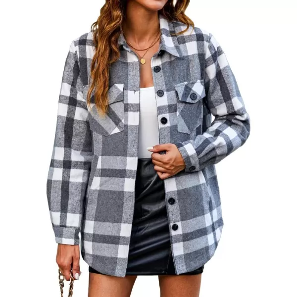 luvamia Plaid Jackets for Women Flannel Quilted Shacket Coats Oversized Button Down Shirts JacketGray Shadow