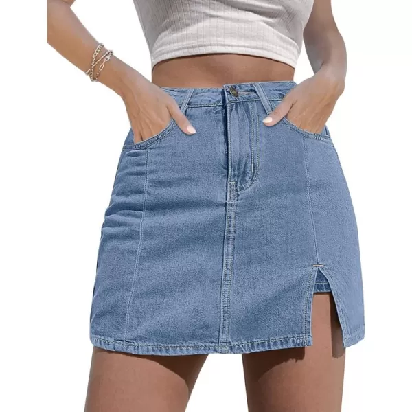 luvamia Skorts Skirts for Women Denim Mini Skirt Side Slit with High Waisted Jean Shorts StretchyBlue Fog