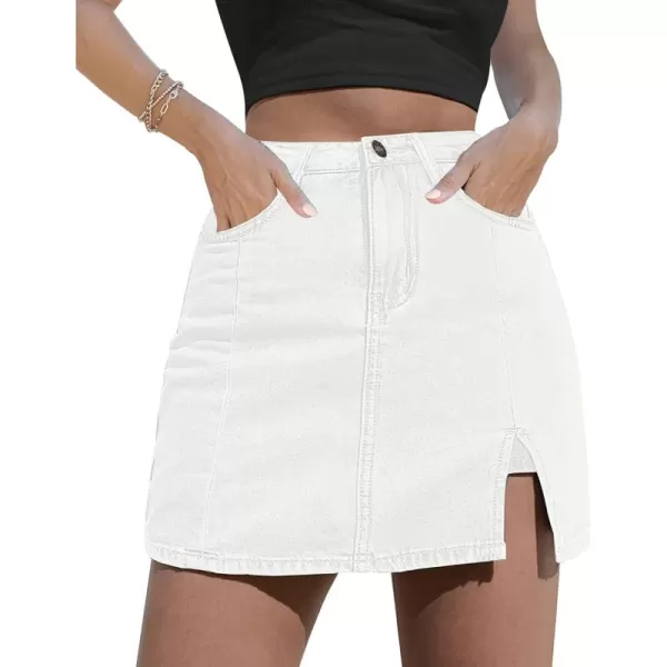 luvamia Skorts Skirts for Women Denim Mini Skirt Side Slit with High Waisted Jean Shorts StretchyBrilliant White