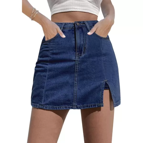 luvamia Skorts Skirts for Women Denim Mini Skirt Side Slit with High Waisted Jean Shorts StretchyDarkness Blue