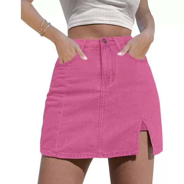 luvamia Skorts Skirts for Women Denim Mini Skirt Side Slit with High Waisted Jean Shorts StretchyHot Pink