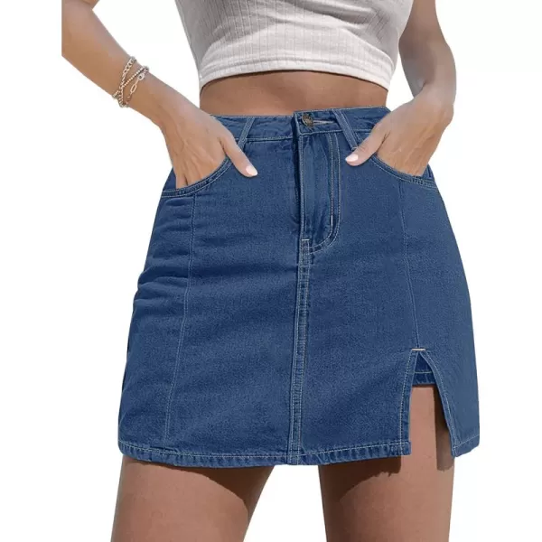 luvamia Skorts Skirts for Women Denim Mini Skirt Side Slit with High Waisted Jean Shorts StretchyMedium Blue