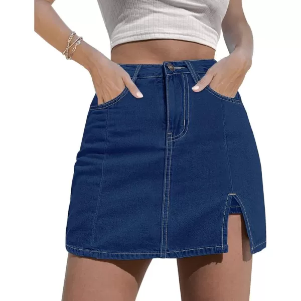 luvamia Skorts Skirts for Women Denim Mini Skirt Side Slit with High Waisted Jean Shorts StretchyReef Blue