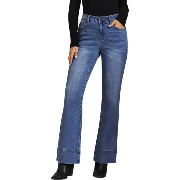 luvamia Wide Leg Jeans for Women High Waisted Flare Trendy Stretchy Denim Pants Baggy Classic Trouser Jeans with PocketsClassic Blue