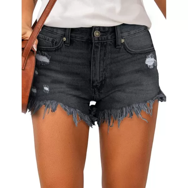 luvamia Women Casual High Waisted Denim Shorts Frayed Raw Hem Ripped Jeans ShortsA1 Soft Black