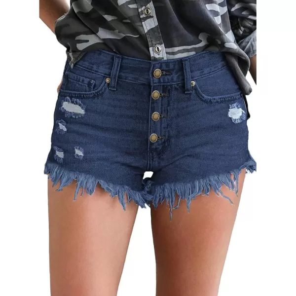 luvamia Women Casual High Waisted Denim Shorts Frayed Raw Hem Ripped Jeans ShortsC Vintage Blue