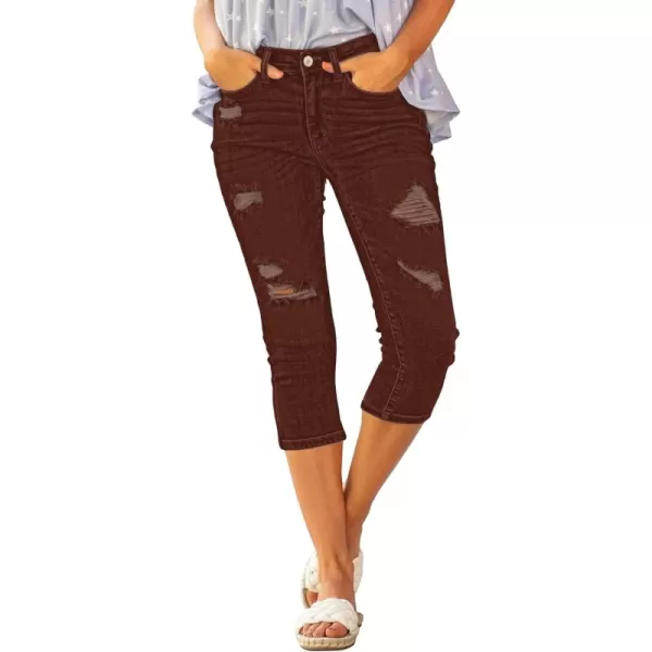 luvamia Womens Capri Jeans for Women High Waisted Skinny Ripped Jean Denim PantsHot Chocolate