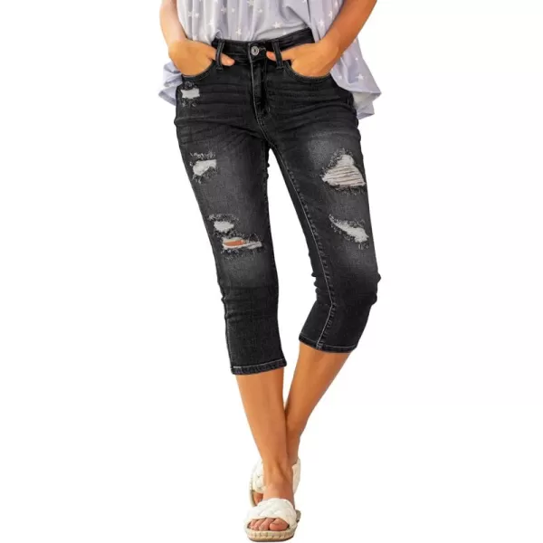 luvamia Womens Capri Jeans for Women High Waisted Skinny Ripped Jean Denim PantsSlate Black