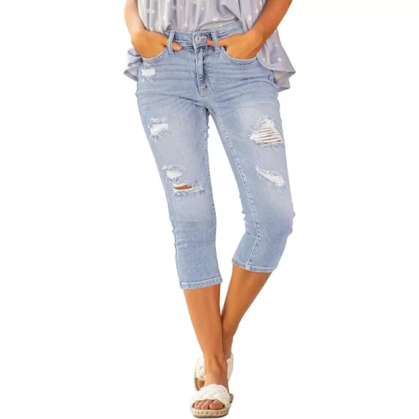 luvamia Womens Capri Jeans for Women High Waisted Skinny Ripped Jean Denim PantsVintage Soft Blue