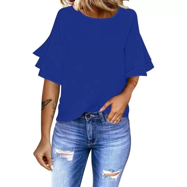 luvamia Womens Casual 34 Tiered Bell Sleeve Crewneck Loose Tops Blouses ShirtA Lapis Blue