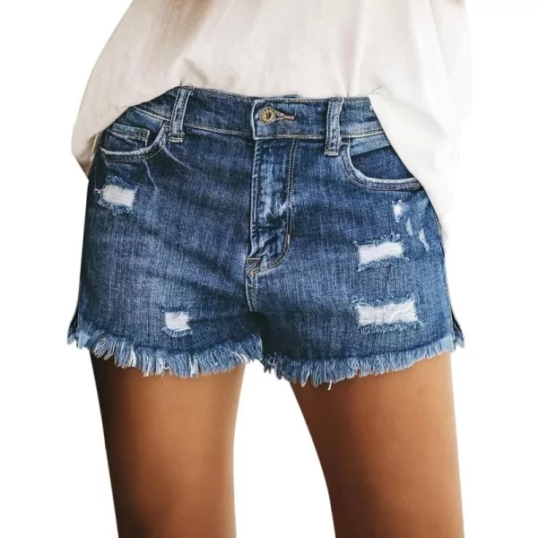 luvamia Womens Casual Mid Rise Denim Shorts Stretch Ripped Raw Hem Jean ShortsA Lapis Storm