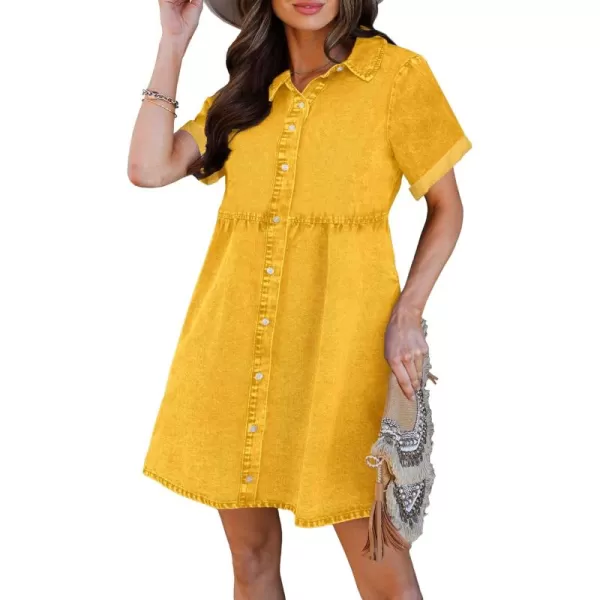 luvamia Womens Casual Short Sleeve Button Down Tiered Denim Babydoll Jean DressLemon Chrome Yellow