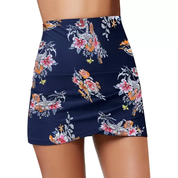 luvamia Womens High Waisted Swim Skirt Tulip Hem Shirring Swimsuit Bikini BottomsA1 Navy Flora