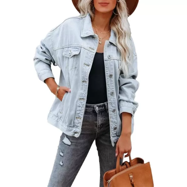 luvamia Womens Jean Jacket Oversized Boyfriend Trucker Denim Jackets for Women ShacketAzure Mood