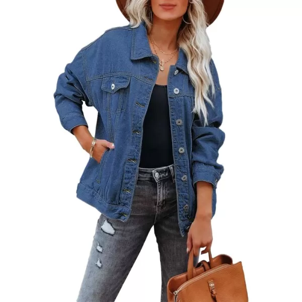 luvamia Womens Jean Jacket Oversized Boyfriend Trucker Denim Jackets for Women ShacketB Nightfall Blue