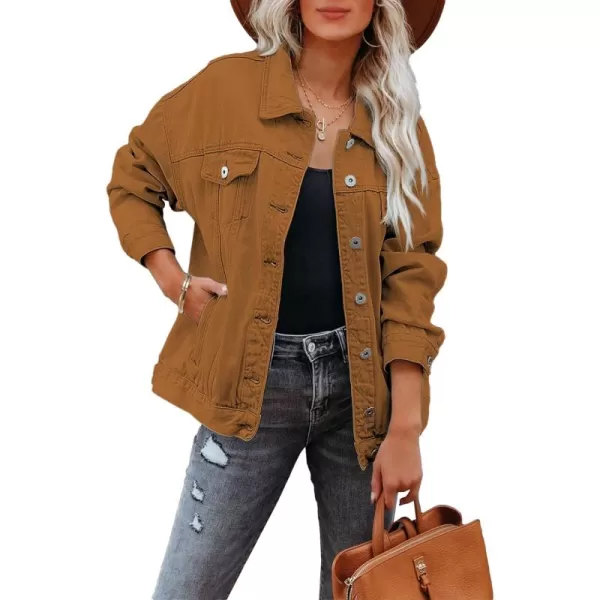 luvamia Womens Jean Jacket Oversized Boyfriend Trucker Denim Jackets for Women ShacketD Brown