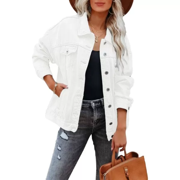 luvamia Womens Jean Jacket Oversized Boyfriend Trucker Denim Jackets for Women ShacketE Brilliant White