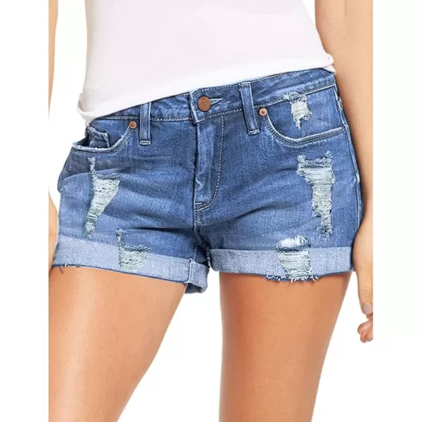 luvamia Womens Ripped Denim Jean Shorts High Waisted Stretchy Folded Hem Short JeansA1 Lapis Air