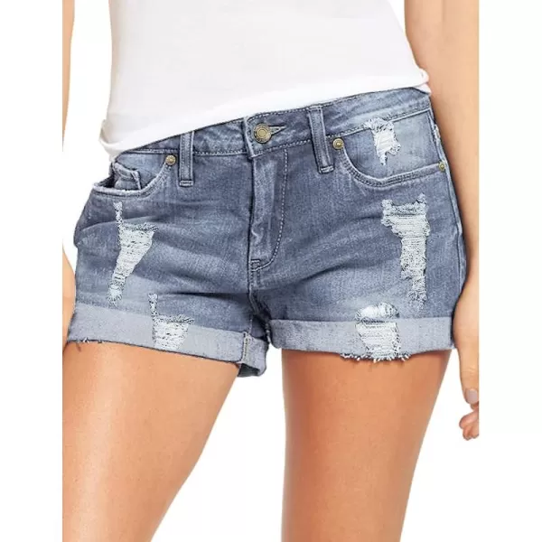 luvamia Womens Ripped Denim Jean Shorts High Waisted Stretchy Folded Hem Short JeansA1 Mist Blue