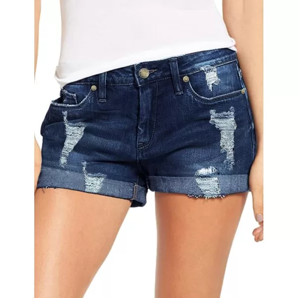 luvamia Womens Ripped Denim Jean Shorts High Waisted Stretchy Folded Hem Short JeansA2 Lapis Loft