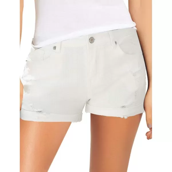 luvamia Womens Ripped Denim Jean Shorts High Waisted Stretchy Folded Hem Short JeansA2 Soft Clean White