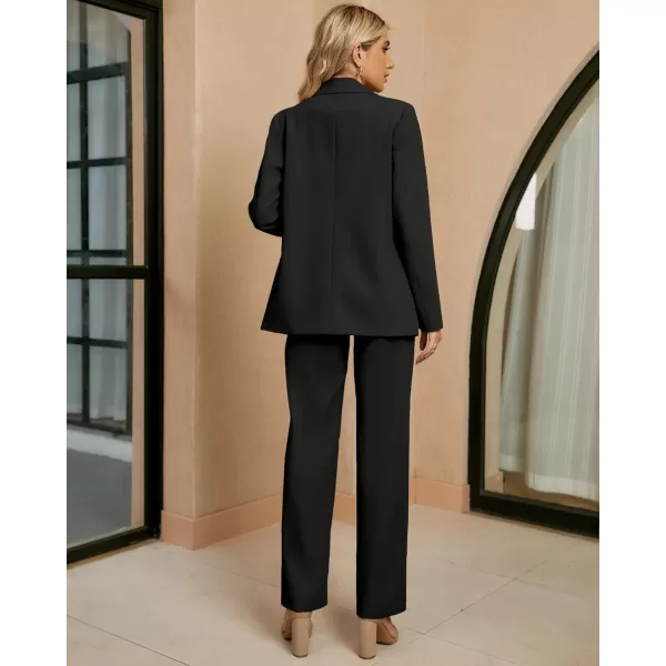 luvamia 2 Piece Outfits for Women Dressy Blazer Jackets High Waisted Straight Leg Pants Suits Set Business Casual OfficeBlack