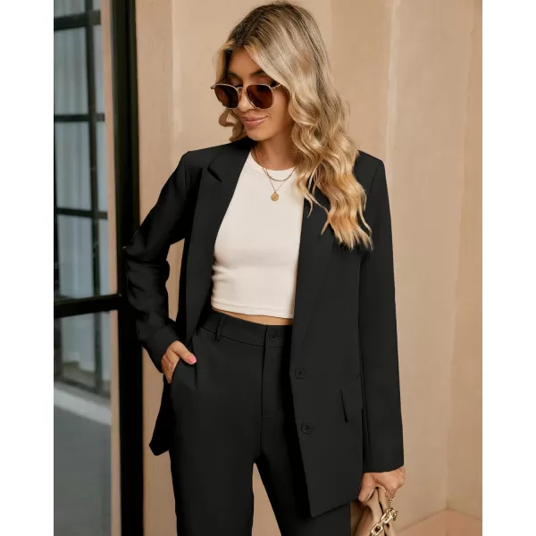 luvamia 2 Piece Outfits for Women Dressy Blazer Jackets High Waisted Straight Leg Pants Suits Set Business Casual OfficeBlack