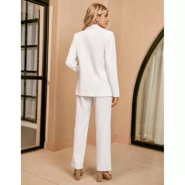 luvamia 2 Piece Outfits for Women Dressy Blazer Jackets High Waisted Straight Leg Pants Suits Set Business Casual OfficeBright White