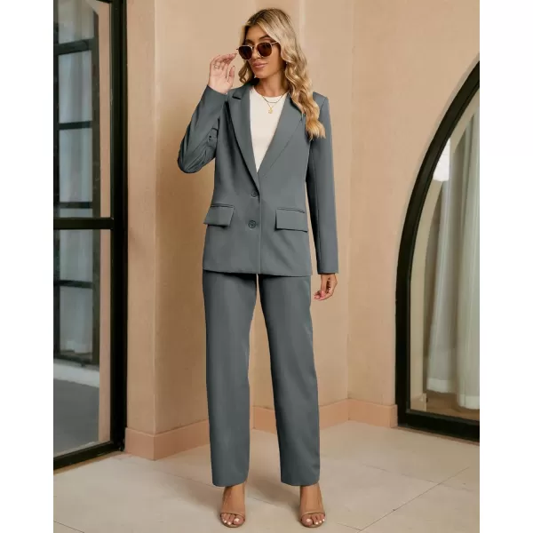 luvamia 2 Piece Outfits for Women Dressy Blazer Jackets High Waisted Straight Leg Pants Suits Set Business Casual OfficeGray