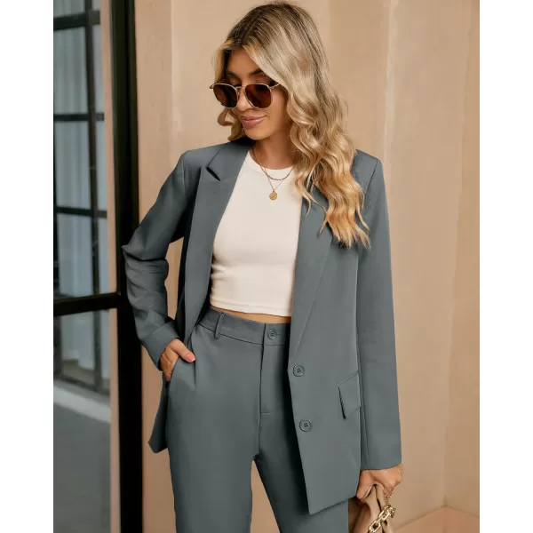 luvamia 2 Piece Outfits for Women Dressy Blazer Jackets High Waisted Straight Leg Pants Suits Set Business Casual OfficeGray