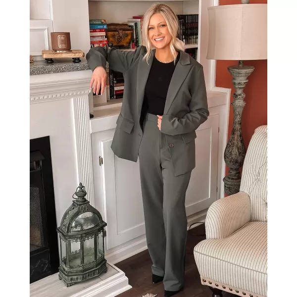 luvamia 2 Piece Outfits for Women Dressy Blazer Jackets High Waisted Straight Leg Pants Suits Set Business Casual OfficeGray