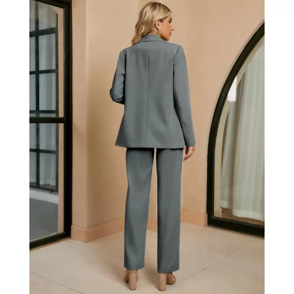 luvamia 2 Piece Outfits for Women Dressy Blazer Jackets High Waisted Straight Leg Pants Suits Set Business Casual OfficeGray