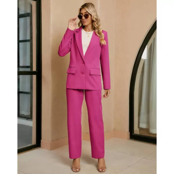 luvamia 2 Piece Outfits for Women Dressy Blazer Jackets High Waisted Straight Leg Pants Suits Set Business Casual OfficeMagenta