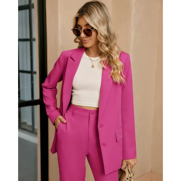 luvamia 2 Piece Outfits for Women Dressy Blazer Jackets High Waisted Straight Leg Pants Suits Set Business Casual OfficeMagenta