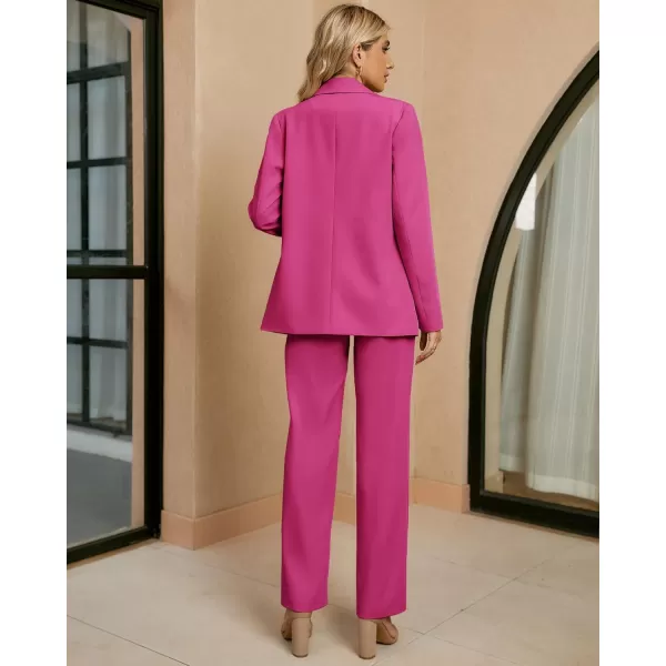 luvamia 2 Piece Outfits for Women Dressy Blazer Jackets High Waisted Straight Leg Pants Suits Set Business Casual OfficeMagenta